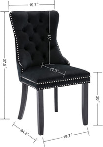 Velvet Upholstered Dining Chair Set of 2,Button Tufted Wingback - EK CHIC HOME