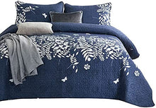 Load image into Gallery viewer, Navy Blue Quilt Set, Gray Grey Floral Flowers Tree Leaves - EK CHIC HOME