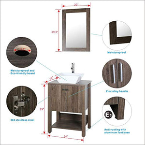 72" Double Sink Bathroom Vanity Brown MDF Wood Cabinet w/Mirror Faucet and Drain - EK CHIC HOME