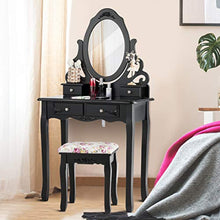 Load image into Gallery viewer, Vanity Dressing Table with Mirror and Stool, 360° Rotating Oval Makeup Mirror - EK CHIC HOME