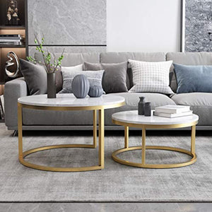 Nesting Coffee End Tables - Gold and White - EK CHIC HOME
