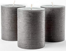 Load image into Gallery viewer, Set of 3 Charcoal Pillar Candles Dark Grey 3&quot; x 4&quot; Gray Rustic Unscented Dripless - EK CHIC HOME