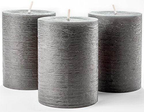 Set of 3 Charcoal Pillar Candles Dark Grey 3