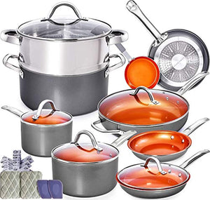 Copper Pots and Pans Set - 13pc Copper Cookware - EK CHIC HOME