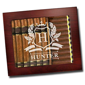 Custom Personalized Premium Cigar Humidor Box with Hygrometer, Humidifier and Glass Top - Engraved Wood Cigar Box Gift Set (Rosewood) - EK CHIC HOME