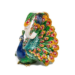 Hand Painted Enameled Peacock Decorative Hinged Jewelry Trinket Box - EK CHIC HOME