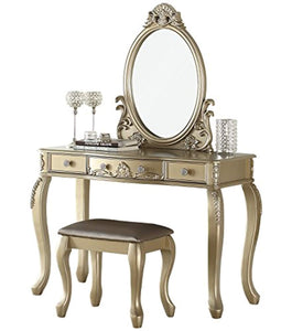 Oval Shape Mirror Vanity Table With Stool Set, Champagne - EK CHIC HOME