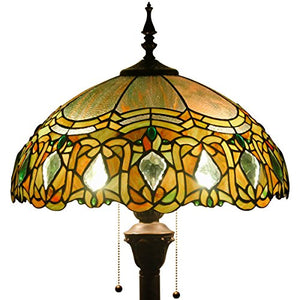 Tiffany Floor Standing Lamp 64 Inch Tall Green Red Bend Stained Glass Shade 2 Light - EK CHIC HOME