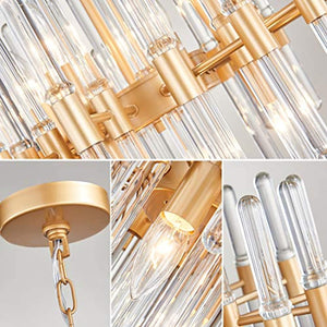 Crystal Chandelier，8 Light Round Pendant Light，Width 19 inch，Brass Metal + Clear Glass - EK CHIC HOME