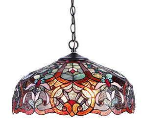 Tiffany-Style Victorian 2-Light Ceiling Pendant Fixture, 18-Inch, Multi-colored - EK CHIC HOME
