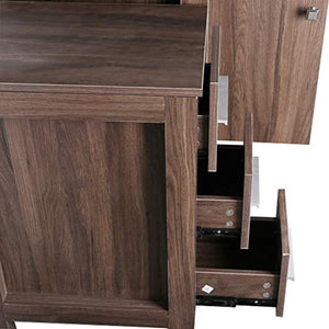 72" Double Sink Bathroom Vanity Brown MDF Wood Cabinet Modern Design w/Mirror Faucet and Drain - EK CHIC HOME