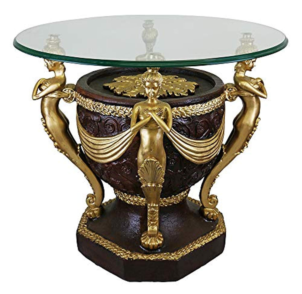 Baroque Style Gilt Round Table with Glass, Decorated with Mermaid Figurines - EK CHIC HOME