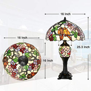 Tiffany Style Table Lamp Victorian Hummingbird Floral Stained Glass - EK CHIC HOME