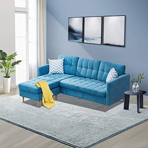 IConvertible Sectional Sofa Bed L-Shaped Couch Linen Fabric for Small Space - EK CHIC HOME
