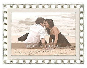 Elegance Metal Picture Frame Silver with White Cream Enamel and Crystals 5 x 7 Inch - EK CHIC HOME