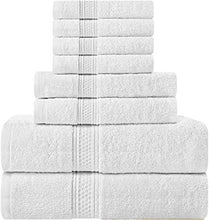 Load image into Gallery viewer, Premium 8 Piece Towel Set (White); 2 Bath Towels, 2 Hand Towels and 4 Washcloths - Cotton - Machine Washable, Hotel Quality - EK CHIC HOME