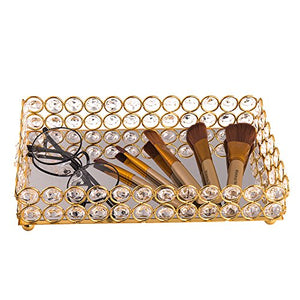 Crystal Beads Rectangle Mirrored Decorative Tray (Gold) - EK CHIC HOME