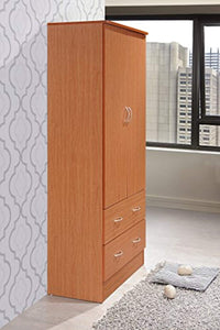 Two Door Wardrobe, with Two Drawers, and Hanging Rod - EK CHIC HOME