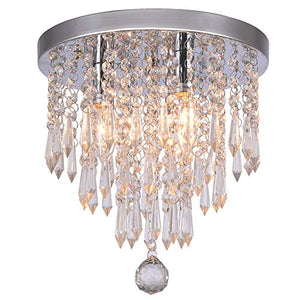 Crystal Chandeliers Flush Mount Ceiling Light Lamp, Diameter 11.0 Inch Height 11.8 Inch, 3 Lights - EK CHIC HOME