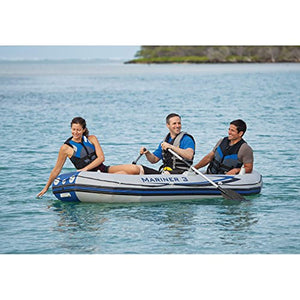 Mariner 3, 3-Person Inflatable Boat Set with Aluminum Oars and High Output Air Pump (Latest Model) - EK CHIC HOME