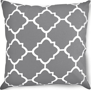 Decorative Square 18 x 18 Inch Throw Pillow - Grey Moroccan Quatrefoil - EK CHIC HOME