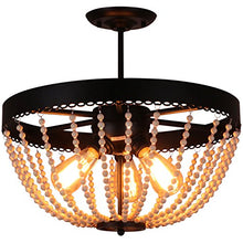 Load image into Gallery viewer, Rustic Black Metal and Wood Bead Decoration Semi Flush Mount Ceiling - EK CHIC HOME