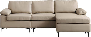Leather Sofa 3-Seat L-Shape Sectional Sofa Couch Set w/Chaise (Beige) - EK CHIC HOME