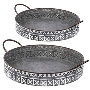 Round Grey Handles, Tray, Set of 2, Gray & White - EK CHIC HOME