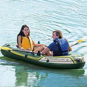 Seahawk 2, 2-Person Inflatable Boat Set with French Oars and High Output Air Pump (Latest Model) - EK CHIC HOME