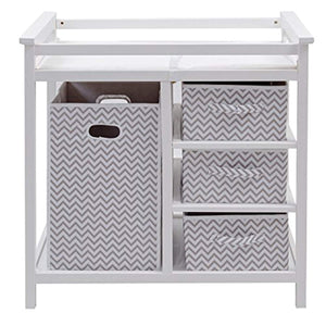 Baby Changing Table, Diaper Storage Nursery Station with Hamper and 3 Baskets - EK CHIC HOME