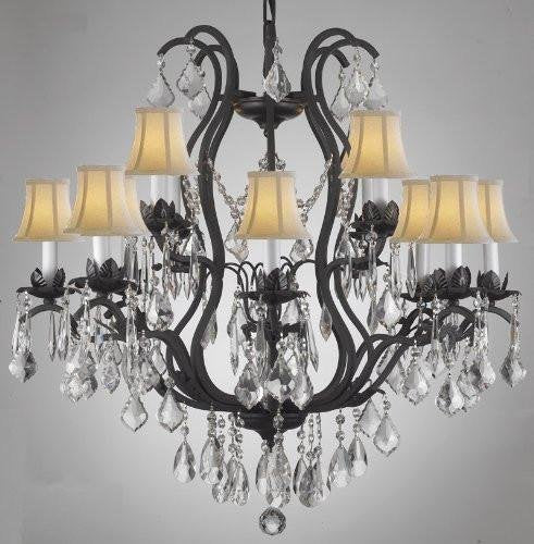WROUGHT IRON CRYSTAL CHANDELIER LIGHTING WITH SHADES - EK CHIC HOME