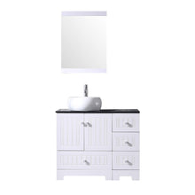 Load image into Gallery viewer, 36&quot; White Bathroom Vanity Cabinet Single Square Ceramic Vessel Sink Top Faucet Drain with Mirror - EK CHIC HOME