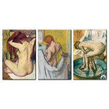 Load image into Gallery viewer, 3 Panel World Famous Painting Reproduction on Canvas Wall Art - Bathers by Edgar Degas Ready to Hang - EK CHIC HOME