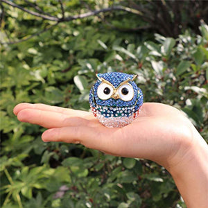 Diamond Light Blue Owl Hinged Hand-Painted Figurine Collectible Ring Holder - EK CHIC HOME