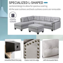 Load image into Gallery viewer, Sectional Left Chaise Lounge, 6 Pillows, Storage Ottoman and Nail Head - EK CHIC HOME