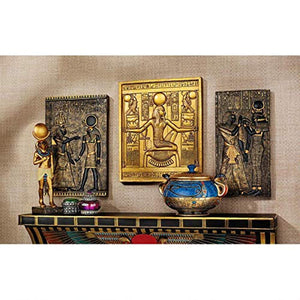 Egyptian Temple Steles Tutankhamen, Isis and Horus Wall Sculpture Plaques, 10 Inch, Set of Three - EK CHIC HOME