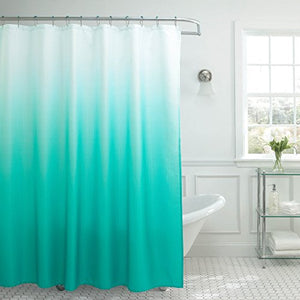 Ombre Textured Shower Curtain with Beaded Rings, Turquoise - EK CHIC HOME