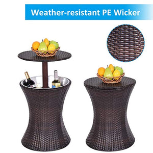 Outdoor Cool Bar Rattan Style Patio Cool Bar Table Adjustable Height - EK CHIC HOME