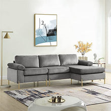 Load image into Gallery viewer, Modern Velvet Sectional Sofa in Gray/Gold Legs - EK CHIC HOME