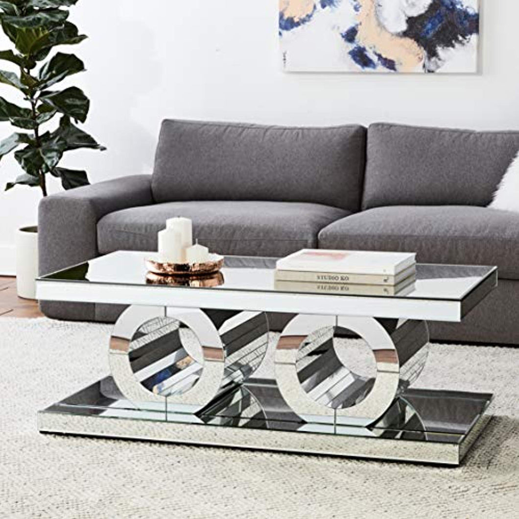 Contemporary Mirrored Coffee Table Featuring a Bold Geometric Design, 48