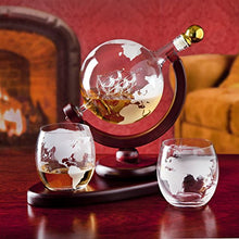Load image into Gallery viewer, Whiskey Decanter Globe Set with 2 Etched Globe Whisky Glasses - EK CHIC HOME
