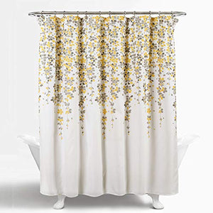 Flower Fabric Bathroom Shower Curtain, Yellow and Gray - EK CHIC HOME