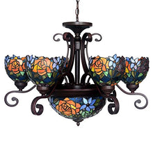 Load image into Gallery viewer, Rose Tiffany Style Stained Glass Ceiling Pendant Fixture with 9-Light Chandeliers - EK CHIC HOME