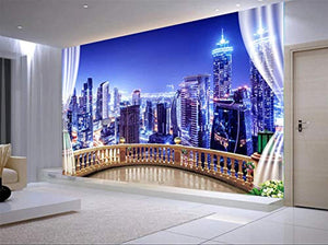 Wall Mural 3D Wallpaper Blue Night View, City Building Wall Decoration Art - EK CHIC HOME