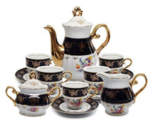 Load image into Gallery viewer, Royalty Porcelain 17pc Flower-PatternedTea Set, 24K Gold-Plated Original Cobalt Tableware, Service for 6 - EK CHIC HOME