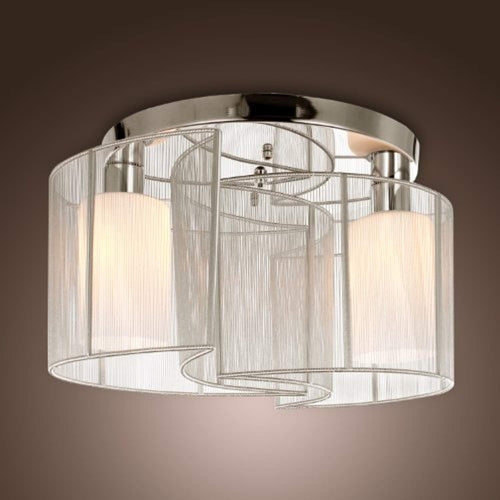 2 Light Semi Flush Mount Ceiling Light Fixture with Fabric Shade and Cloth Cover - EK CHIC HOME