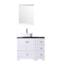 Load image into Gallery viewer, 36&quot; White Bathroom Vanity Cabinet Single Square Ceramic Vessel Sink Top Faucet Drain with Mirror - EK CHIC HOME