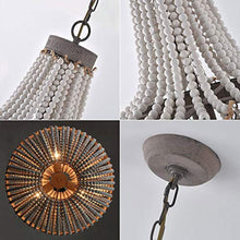 Load image into Gallery viewer, Rustic Wood Beads Large Chandelier Vintage 3-Light Gray White Pendant - EK CHIC HOME