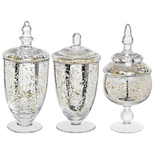 Load image into Gallery viewer, Decorative Mercury Silver Glass Apothecary Jars 3 Piece Set - EK CHIC HOME