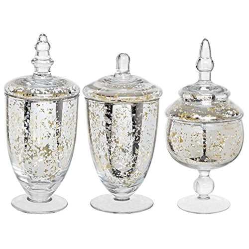Decorative Mercury Silver Glass Apothecary Jars 3 Piece Set - EK CHIC HOME